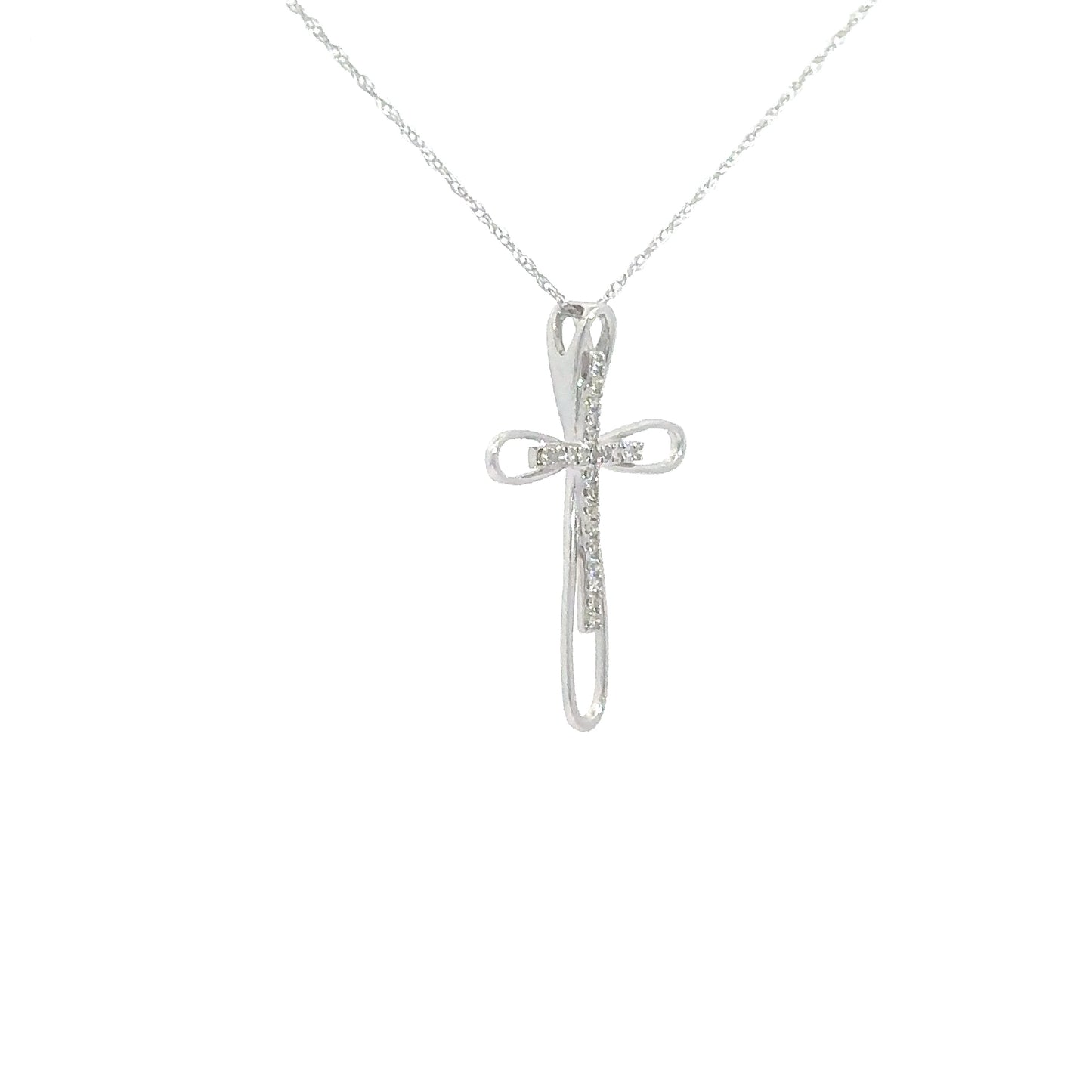 14k White Gold Diamond Cross .07cttw