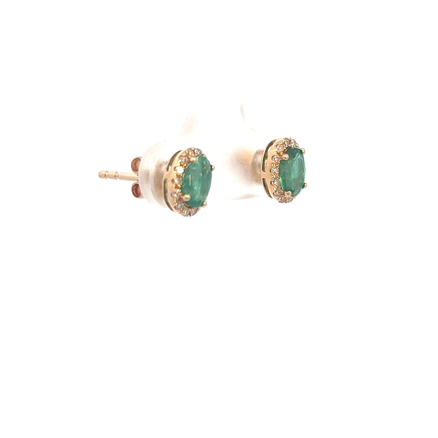 14k Yellow Gold Emerald and Diamond Earrings .17cttw