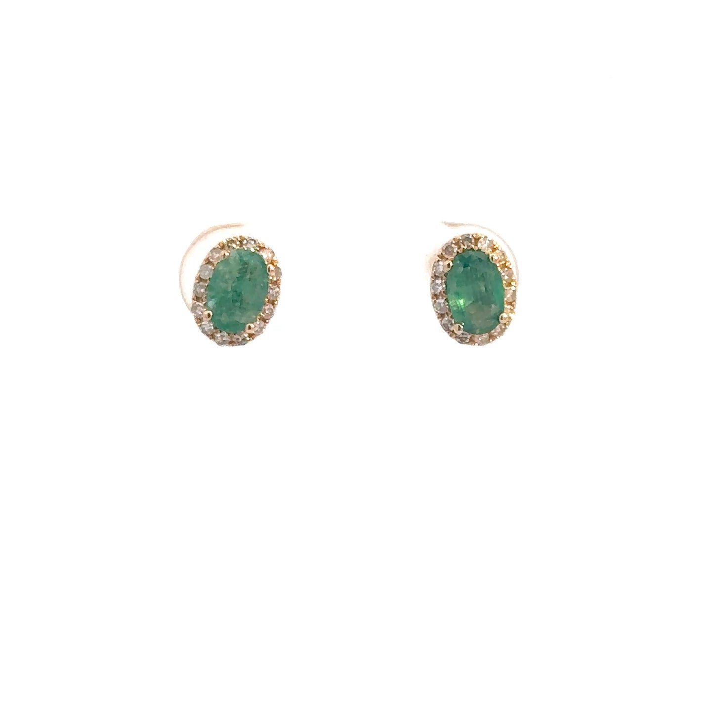 14k Yellow Gold Emerald and Diamond Earrings .17cttw
