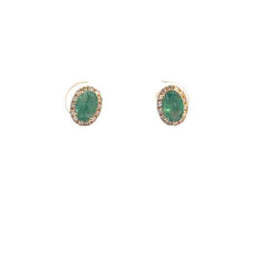14k Yellow Gold Emerald and Diamond Earrings .17cttw