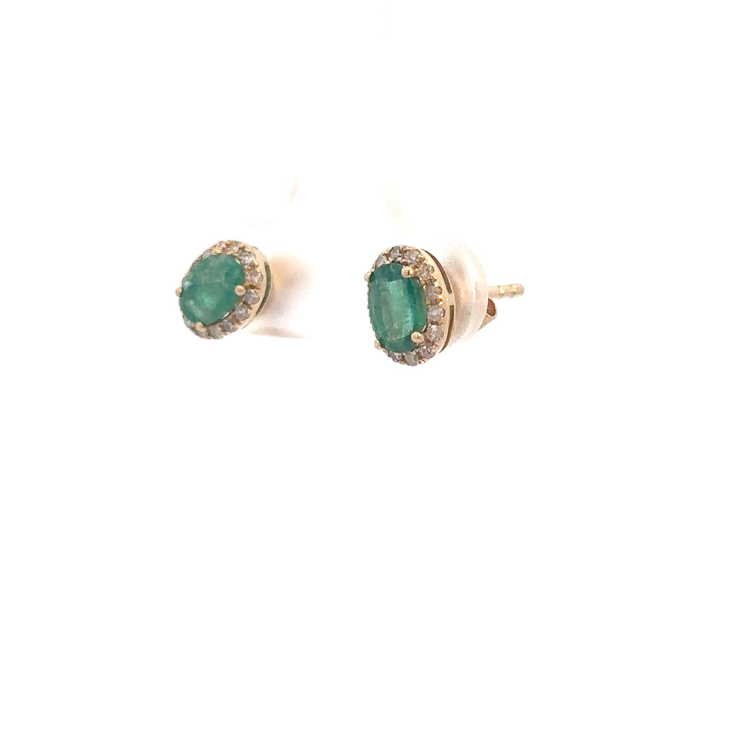 14k Yellow Gold Emerald and Diamond Earrings .17cttw