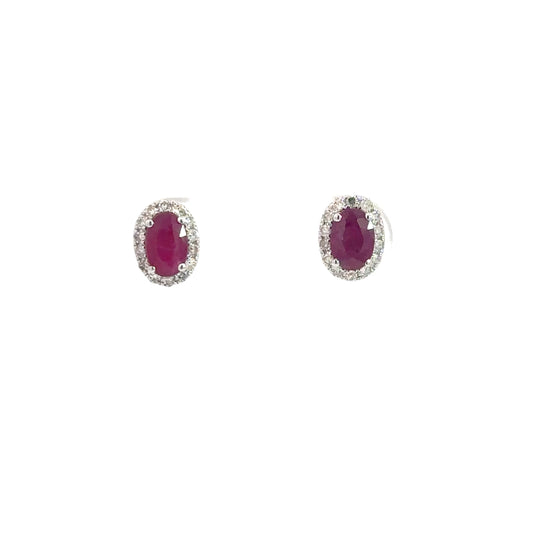 14k White Gold Ruby & Diamond Earrings .18cttw