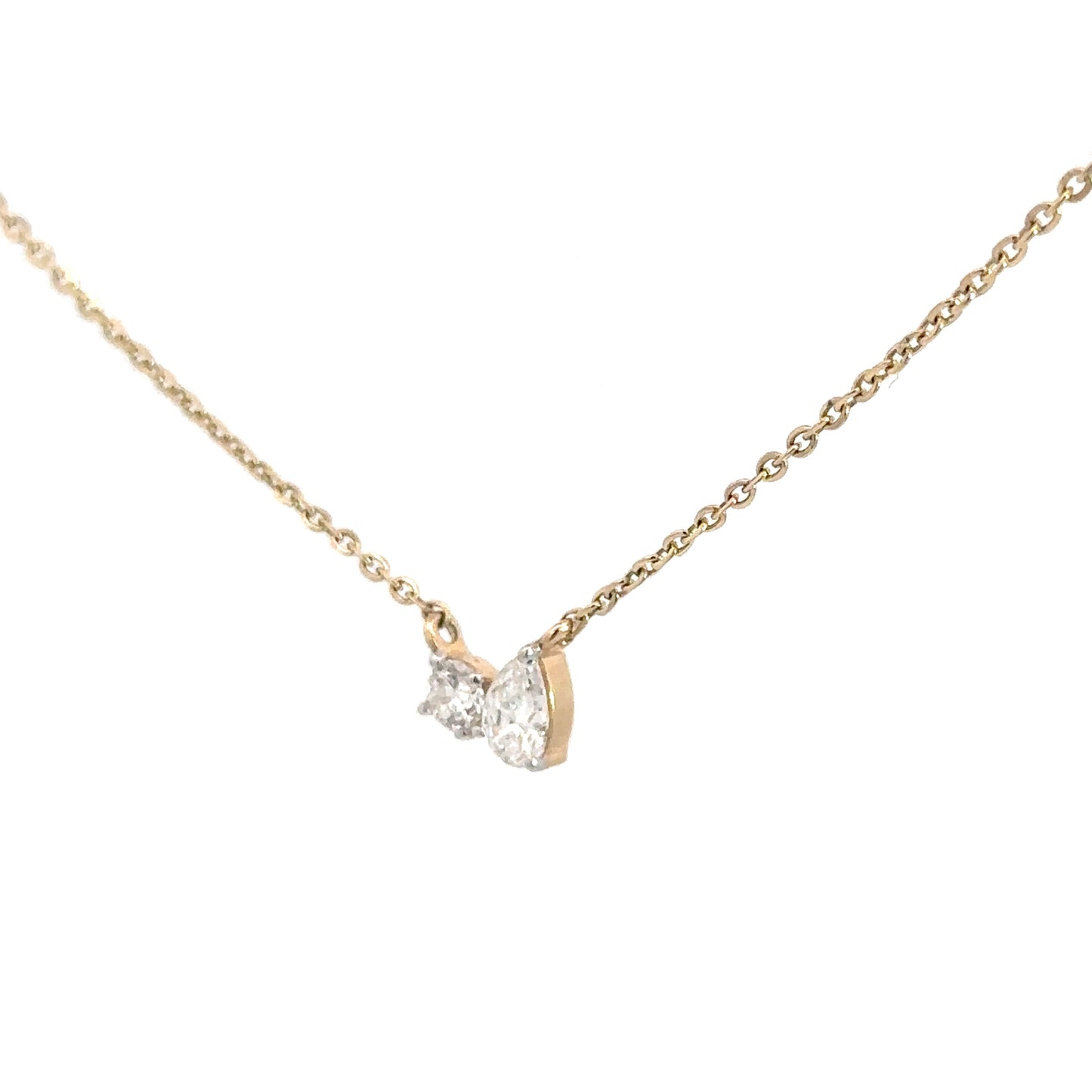 14k Yellow Gold Lab Grown Pear & Round Pendant .53cttw