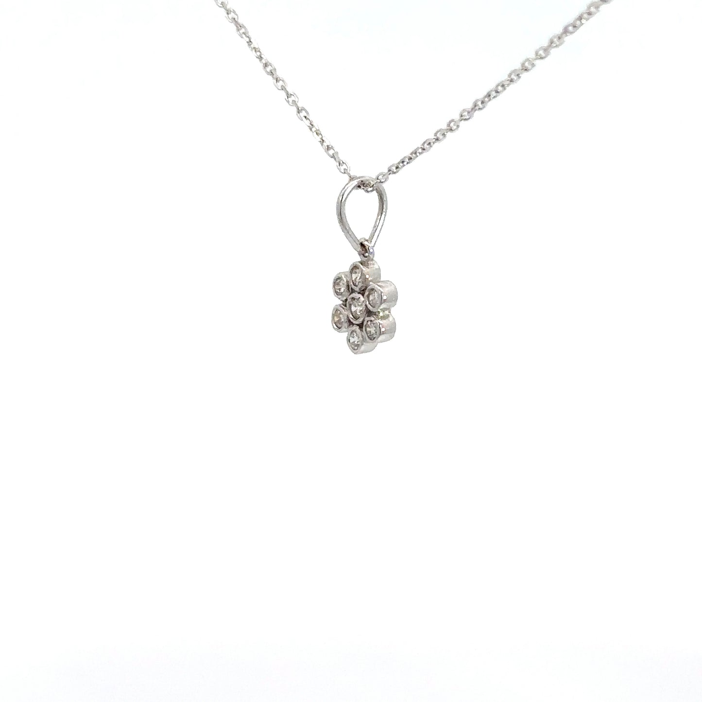 14k White Gold Diamond Flower Pendant .18cttw