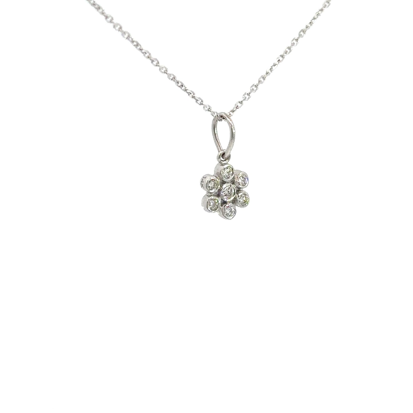 14k White Gold Diamond Flower Pendant .18cttw