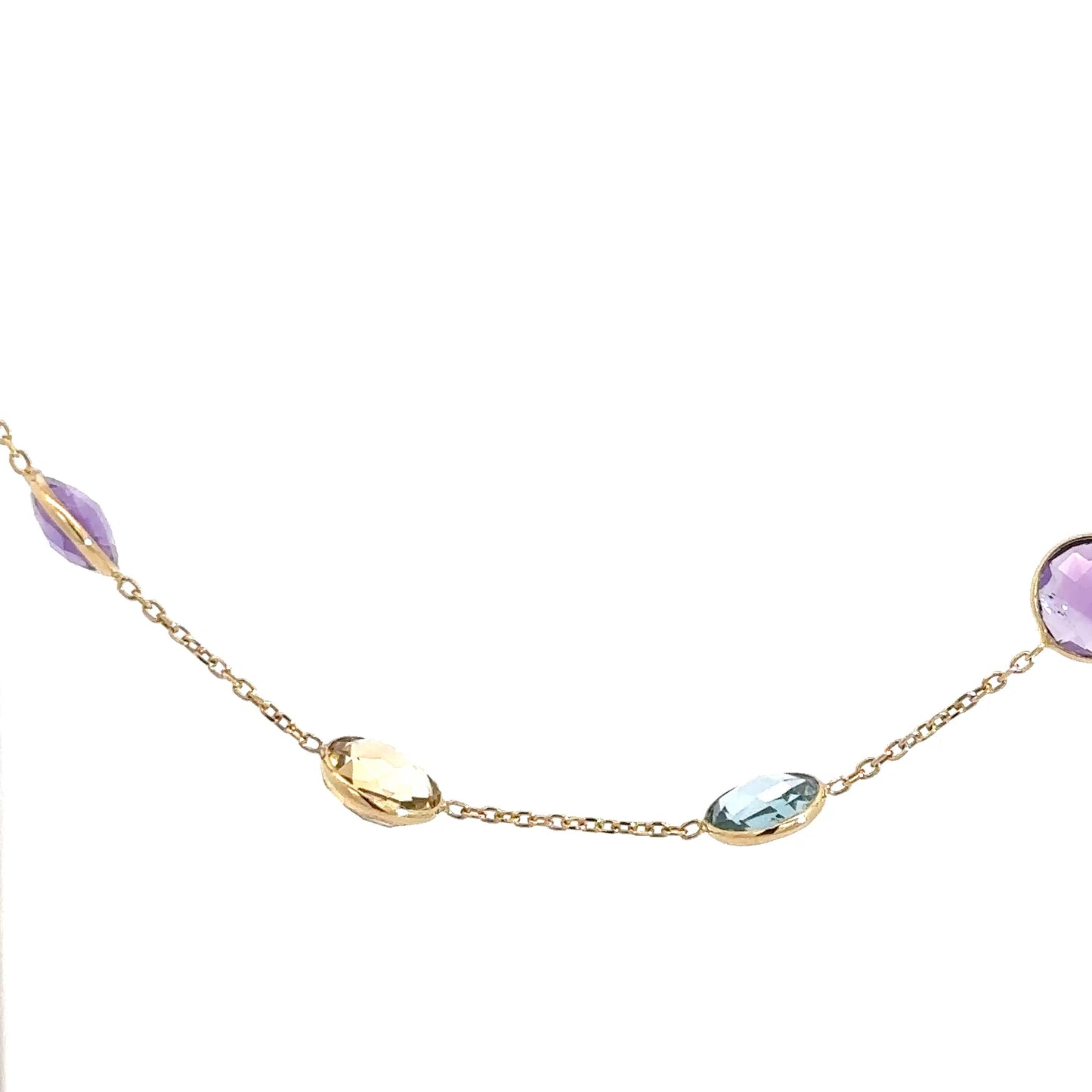 14k Yellow Gold Citrine , Amethyst , and Blue Topaz Necklace