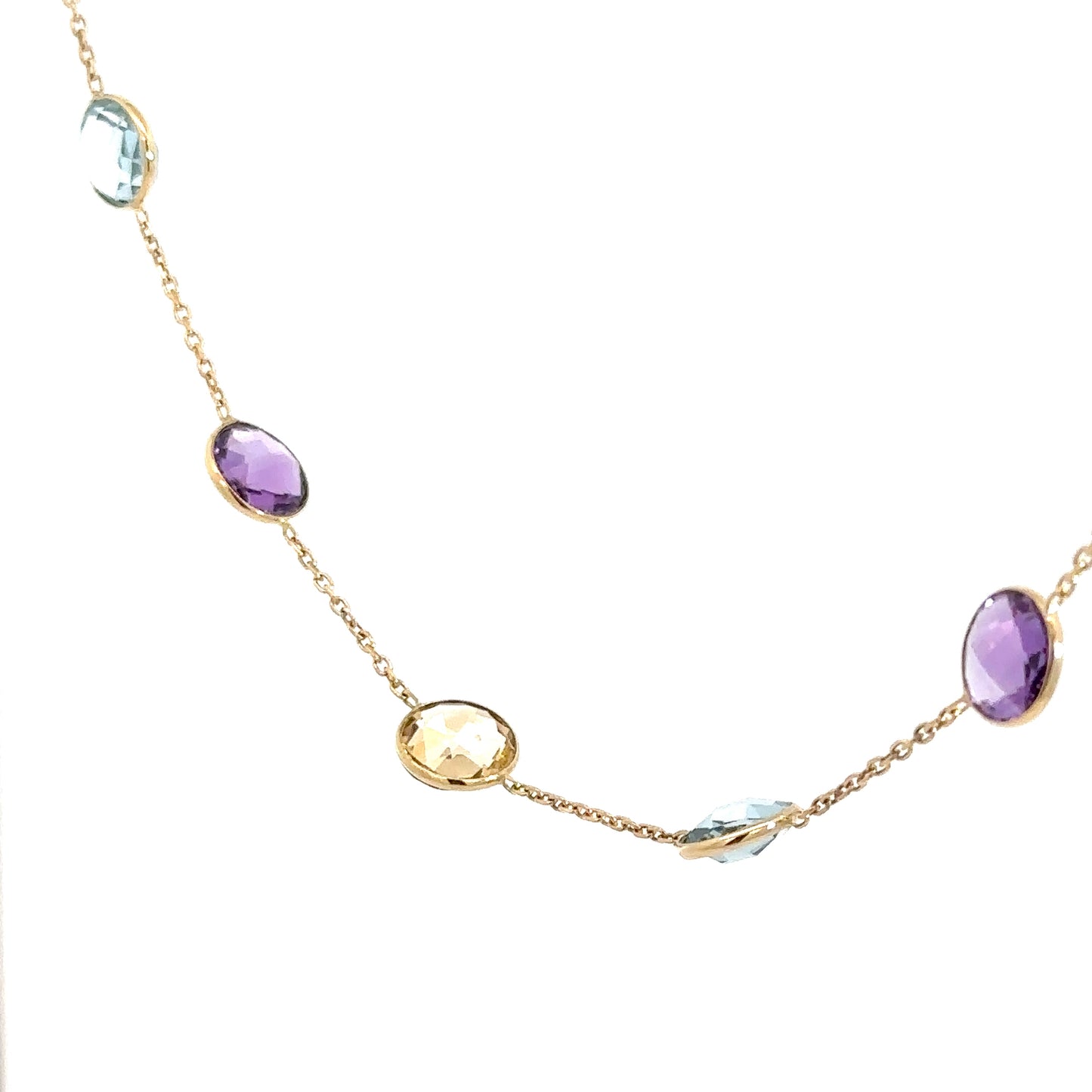 14k Yellow Gold Citrine , Amethyst , and Blue Topaz Necklace