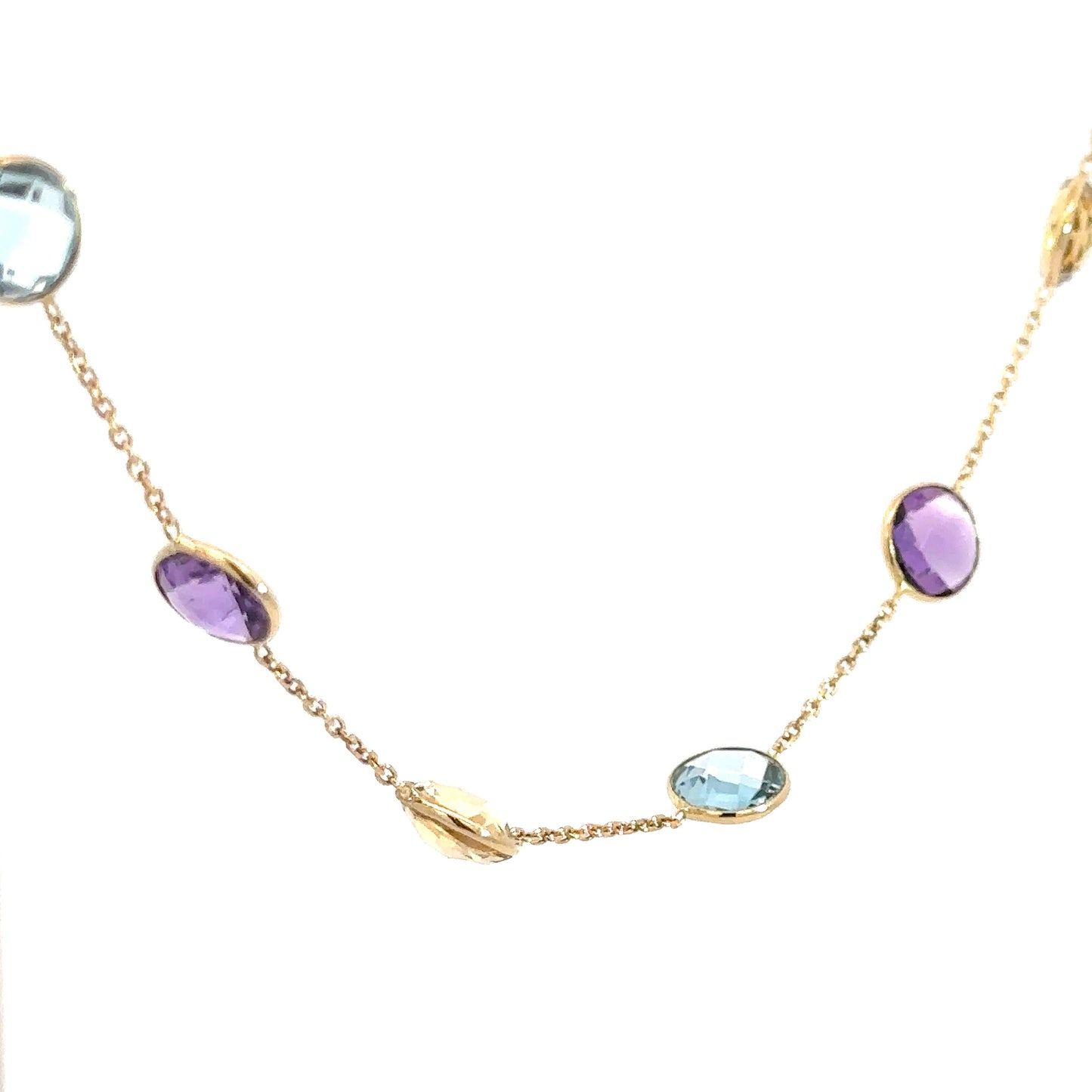 14k Yellow Gold Citrine , Amethyst , and Blue Topaz Necklace