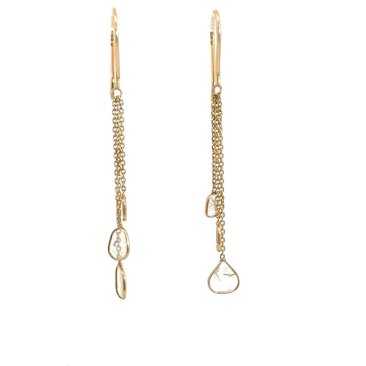 18k Yellow Gold Diamond Slice Dangle Earrings .55cttw