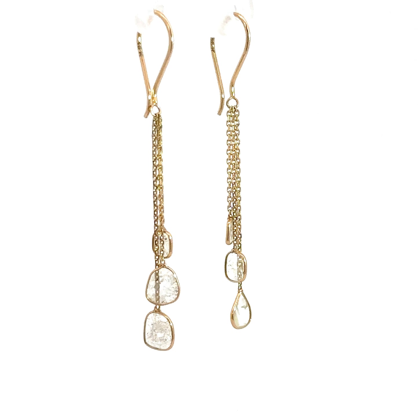 18k Yellow Gold Diamond Slice Dangle Earrings .55cttw