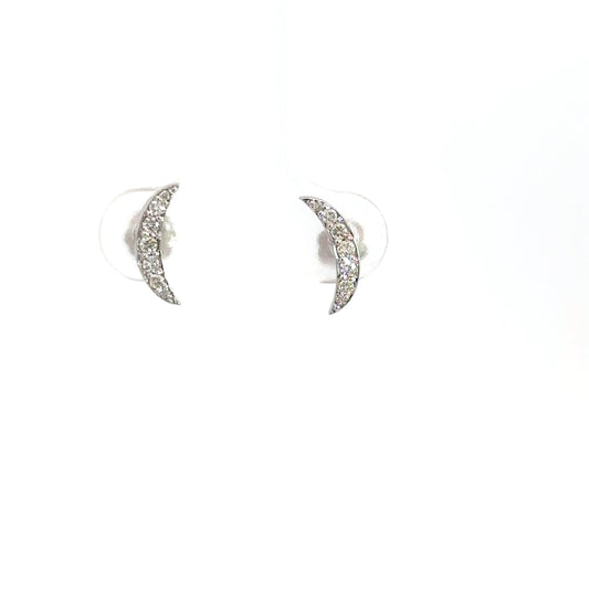 14k White Gold Moon Diamond Earrings .16cttw