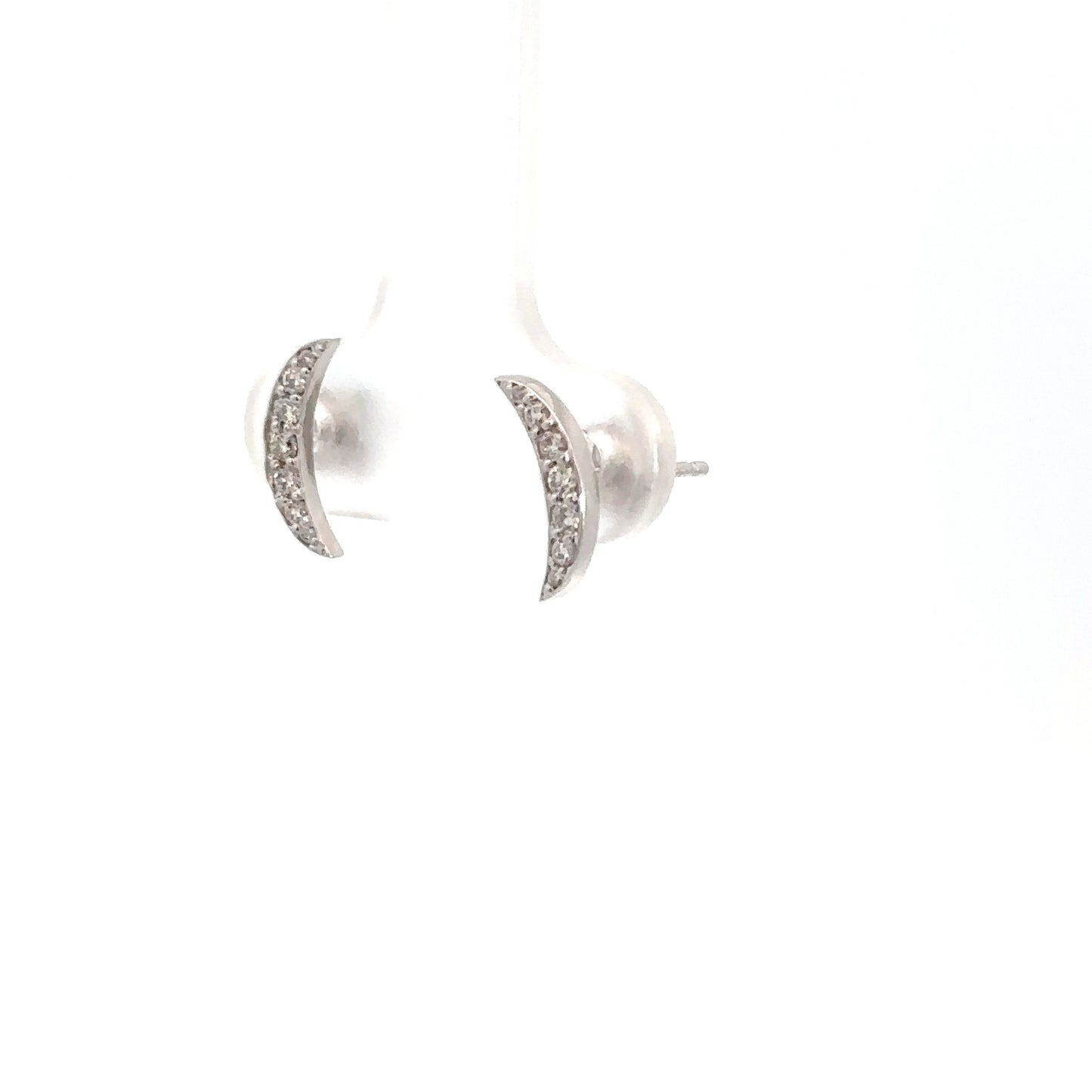 14k White Gold Moon Diamond Earrings .16cttw
