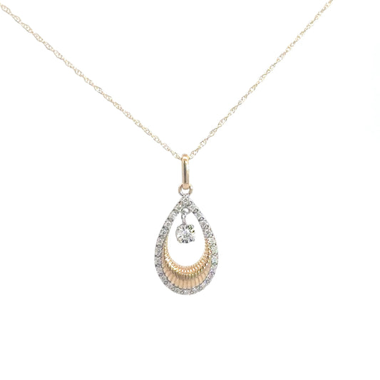 14k Yellow Gold Diamond Teardrop with Diamond Dangle .12cttw
