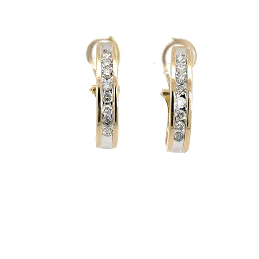 14k Yellow & White Gold Diamond Hoops 1cttw