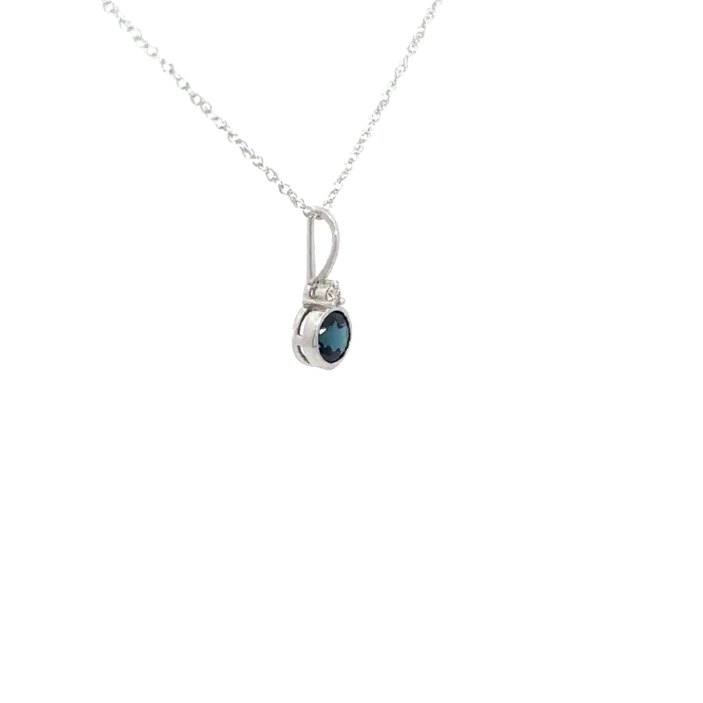14k White Gold Sapphire Bezel Pendant