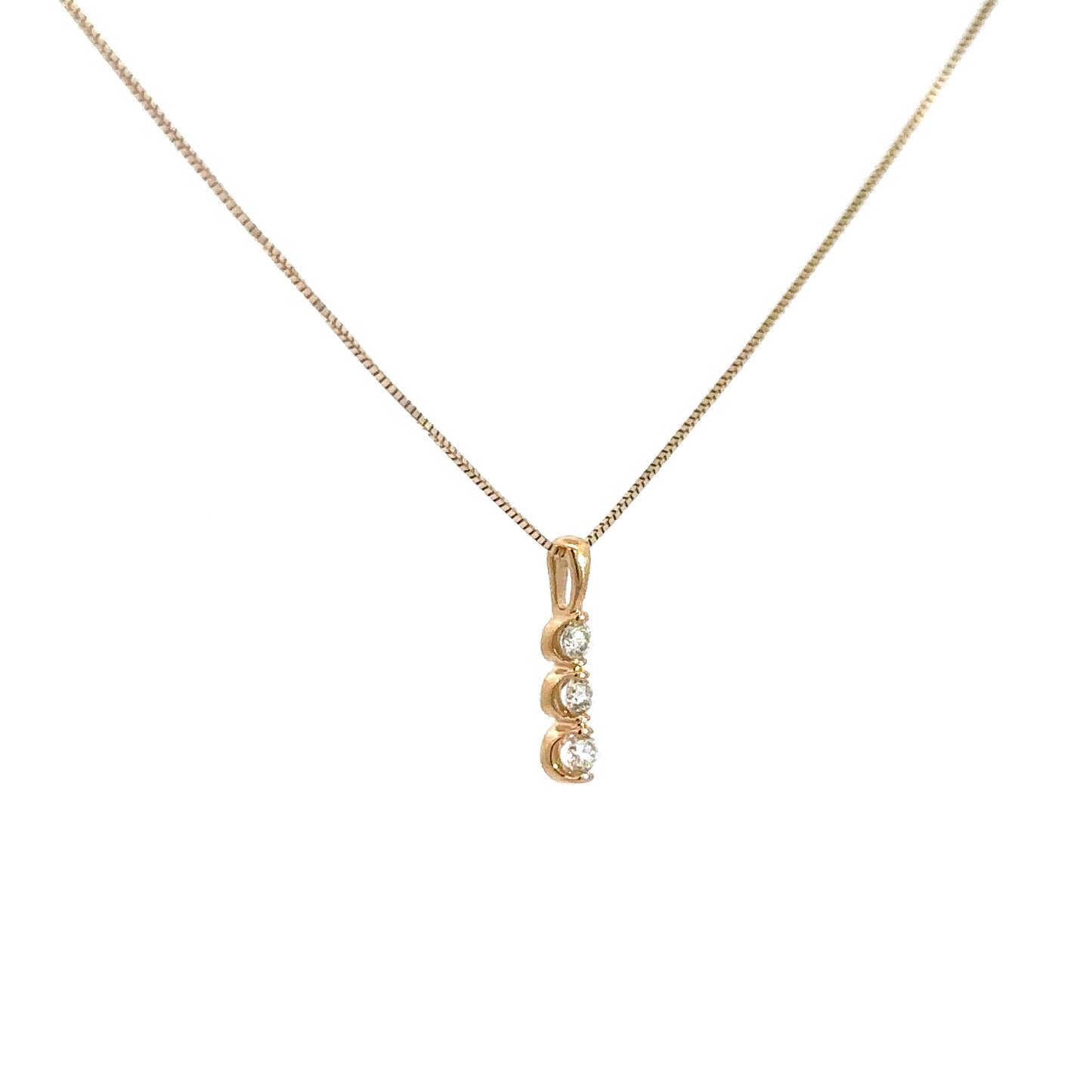 14k Yellow Gold Three Diamond Pendant 1/8cttw