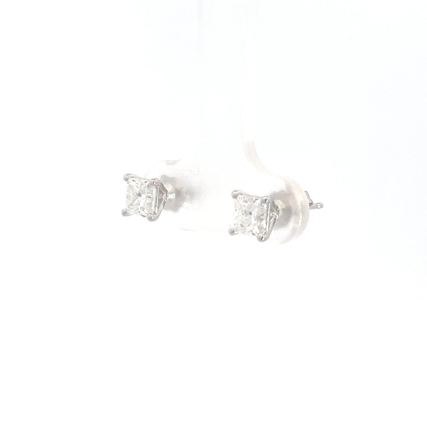 14k White Gold Lab Grown Princess Cut Studs 1.02cttw