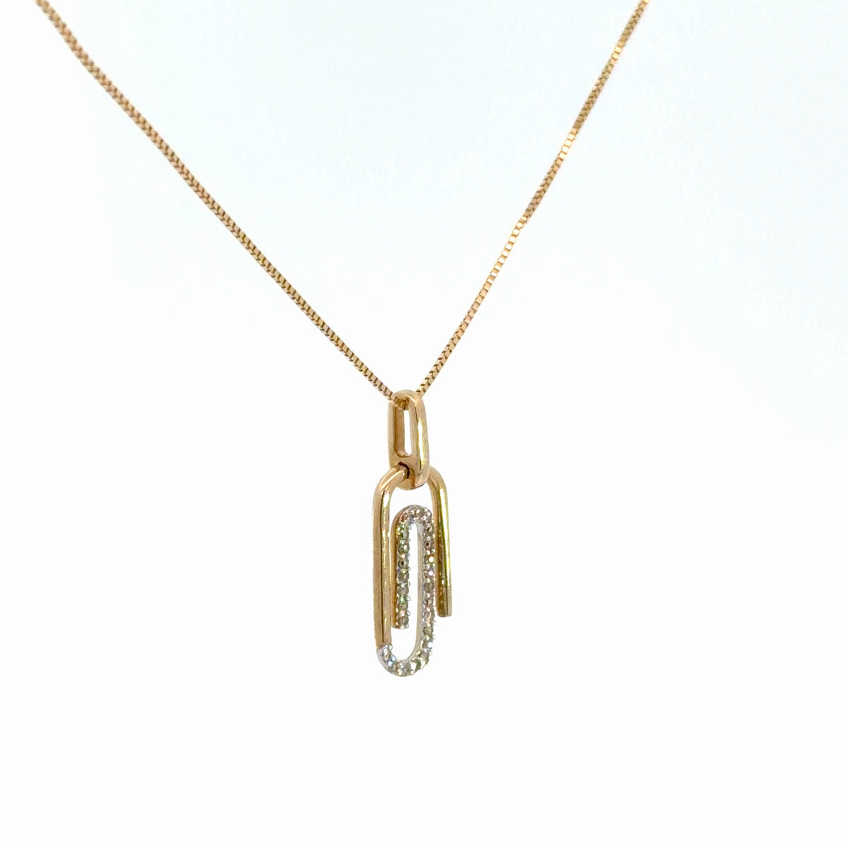 14k Yellow Gold Diamond Paperclip Pendant 1/8cttw
