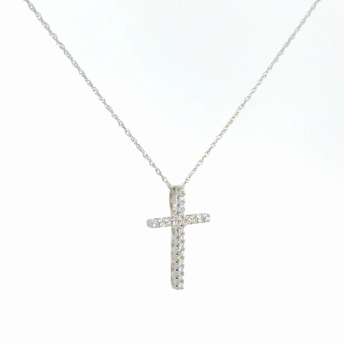 14k White Gold Diamond Cross 1/8cttw