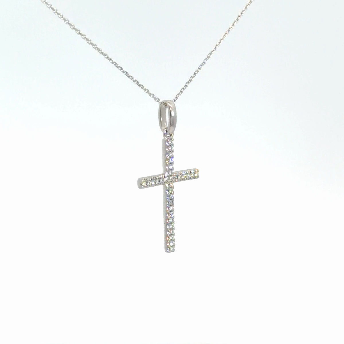 14k White Gold Diamond Cross 1/10cttw