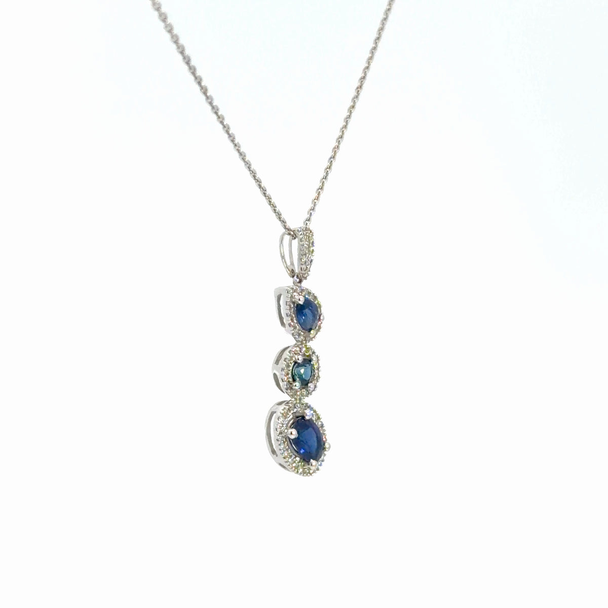 14k White Gold Diamond & Sapphire Pendant