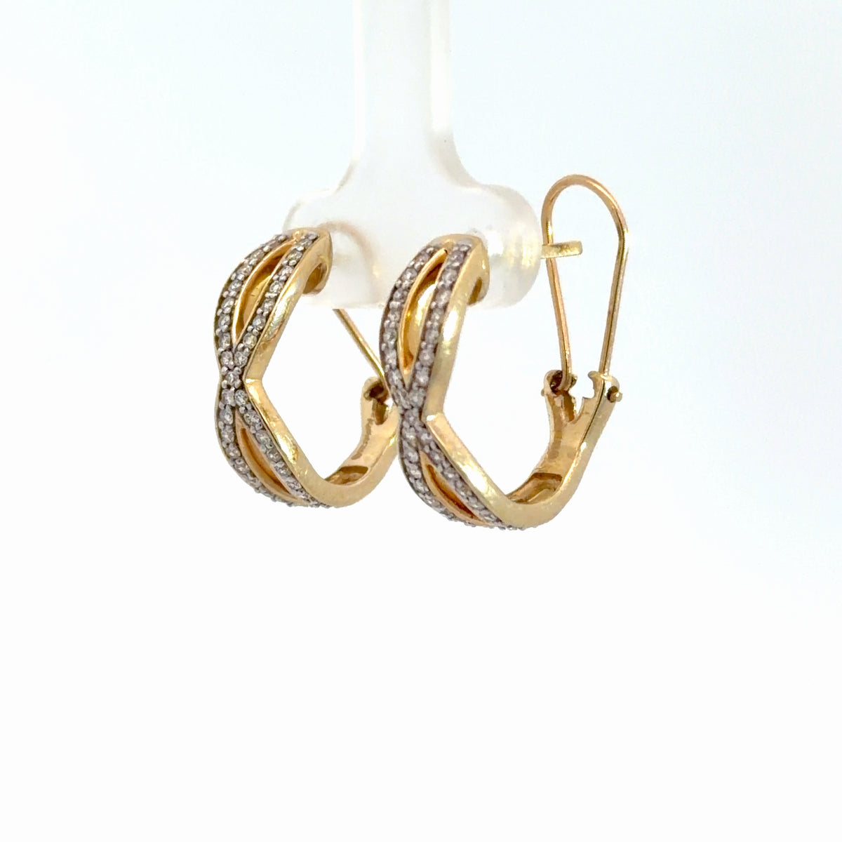 14k Yellow Gold Diamond Twist Hoops
