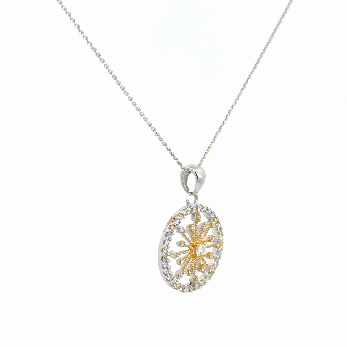 14k Yellow & White Gold Diamond Starburst Pendant 5/8cttw