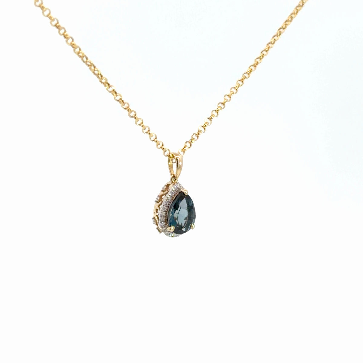 14k Yellow Gold London Blue Topaz & Diamond Pendant