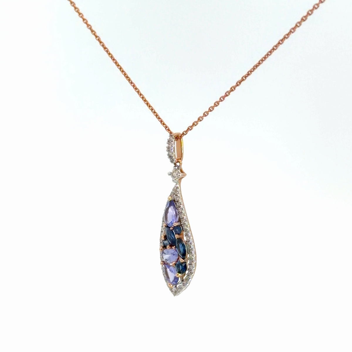 14k Rose Gold Tanzanite & Blue Sapphire Necklace