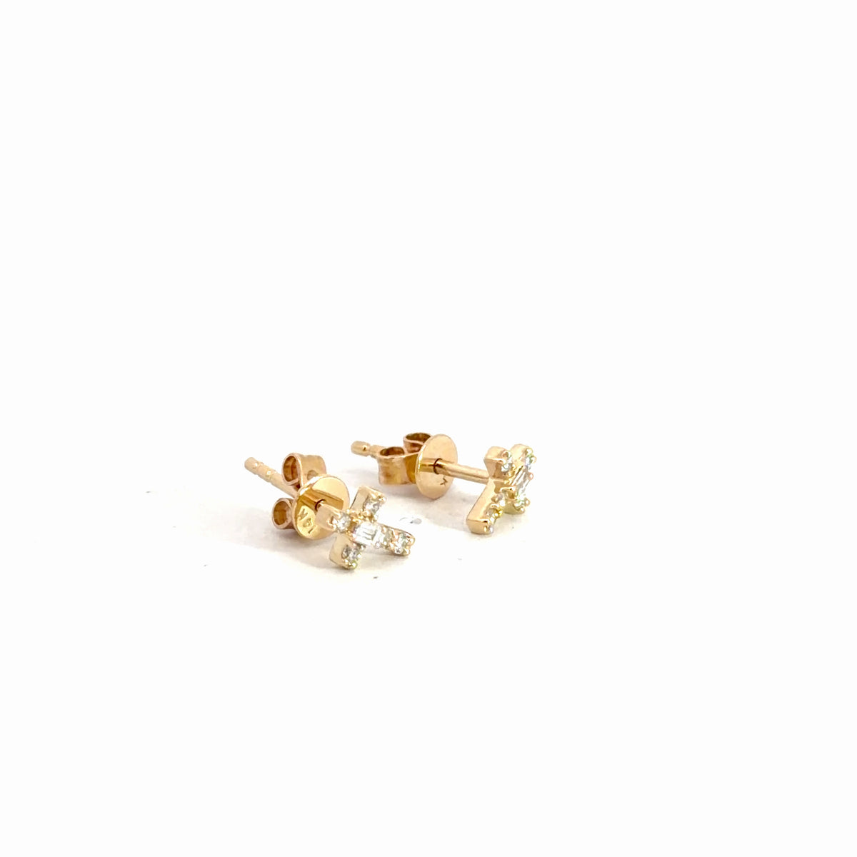 14k Yellow Gold Diamond Cross Earrings .16cttw