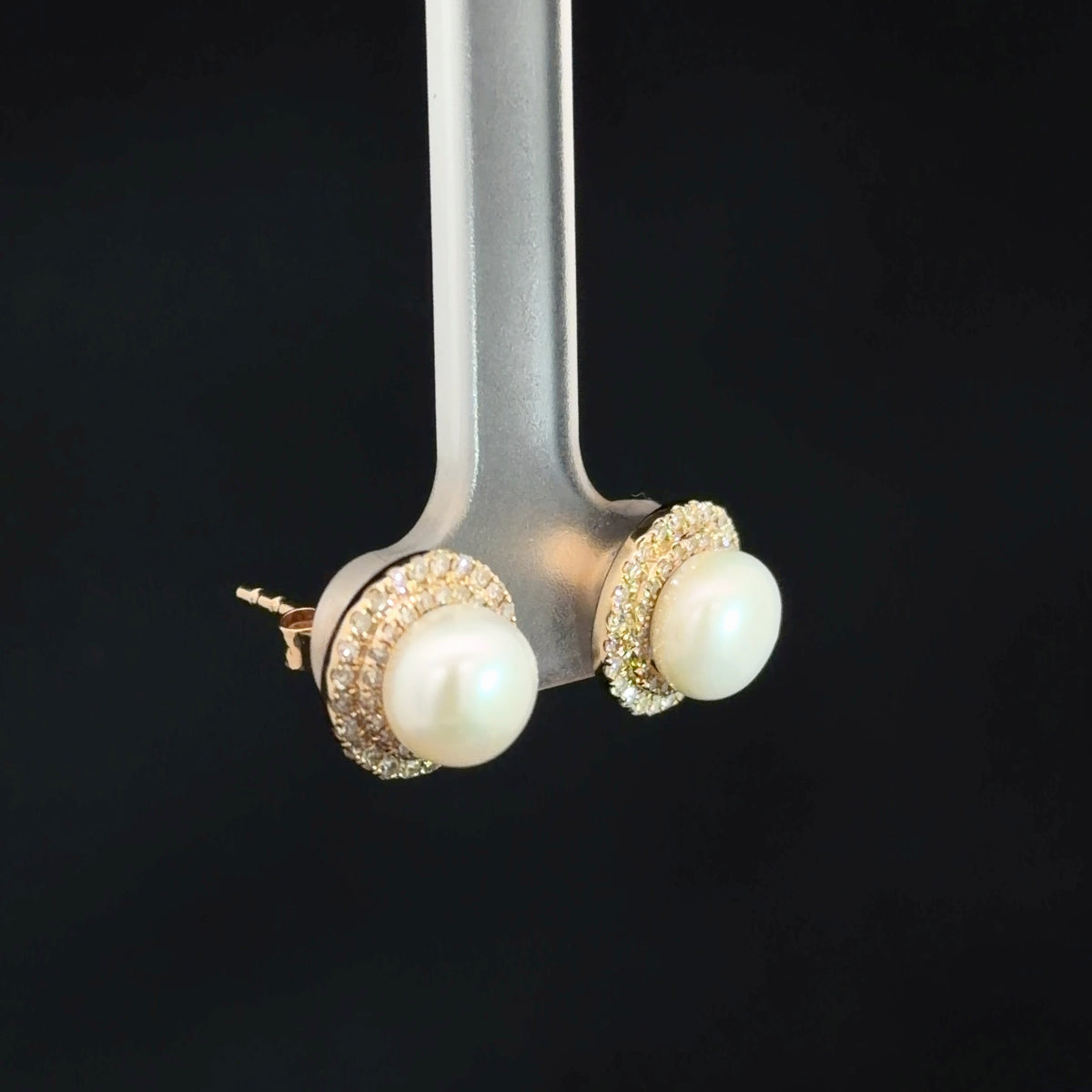 14k Yellow Gold Pearl & Diamond Earrings