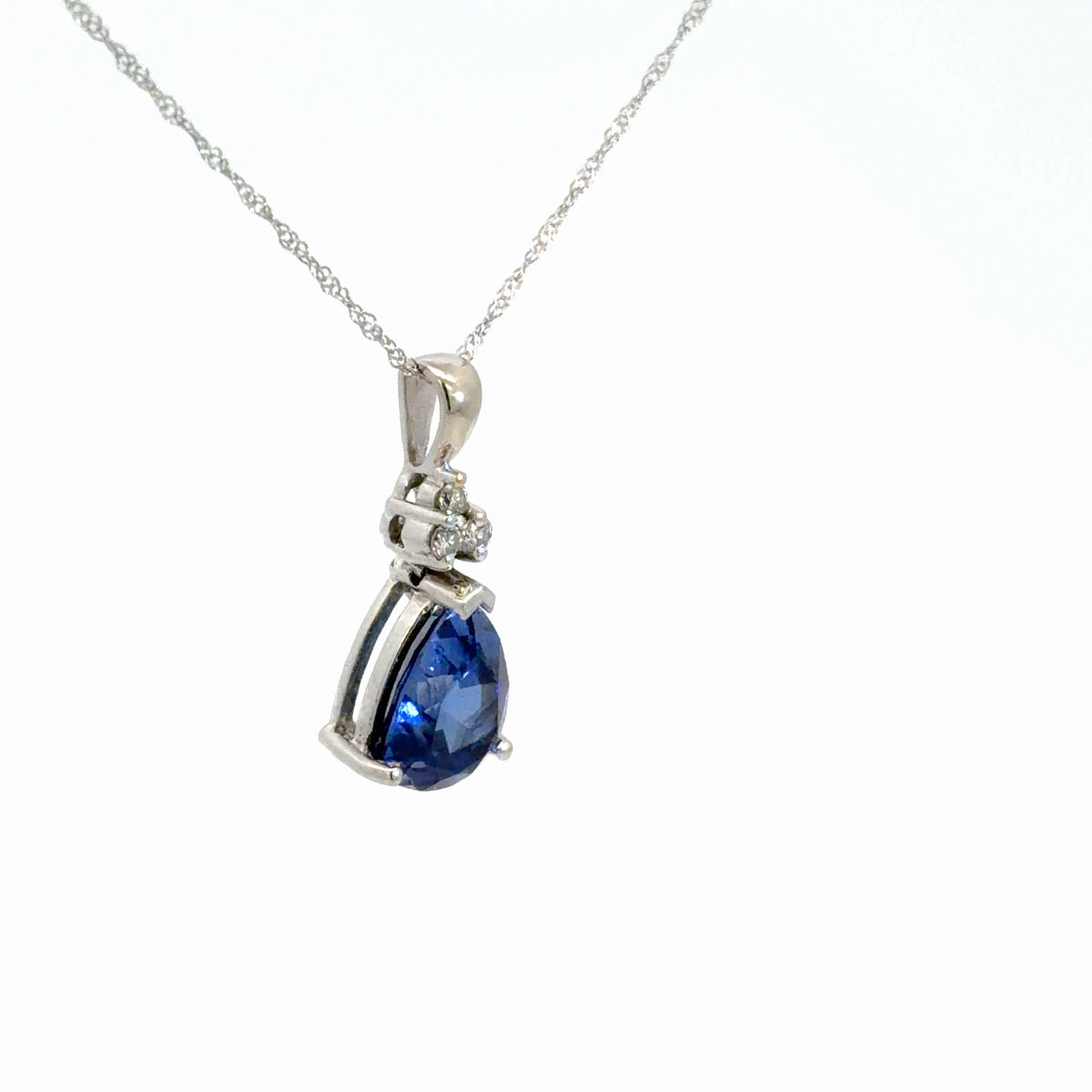 10k White Gold Sapphire & Diamond Pendant