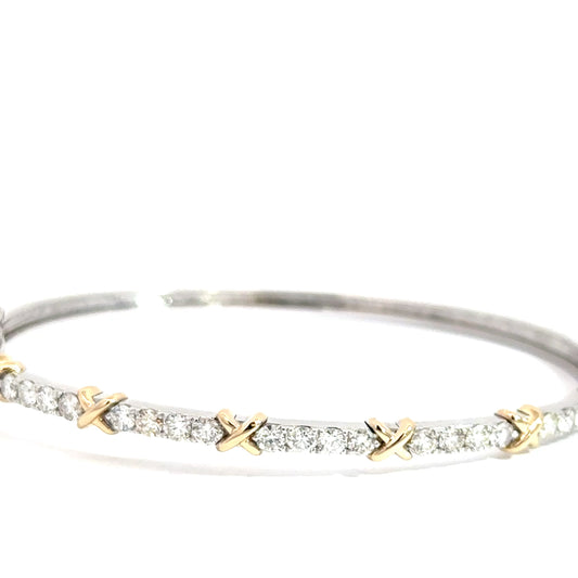 14k White & Yellow Gold Diamond Bangle 1.44cttw