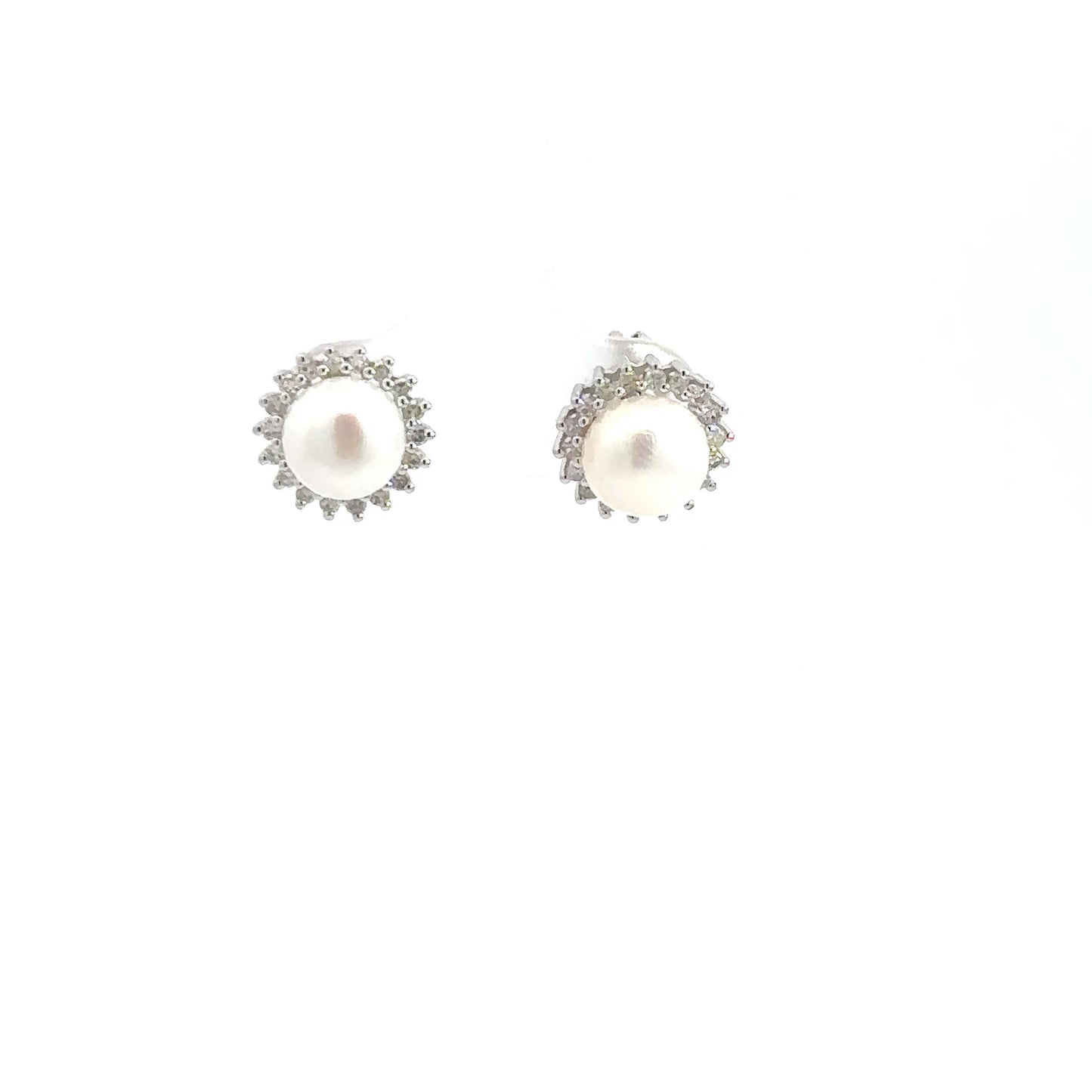 Lady's 14k White Gold Diamond & Pearl Earrings