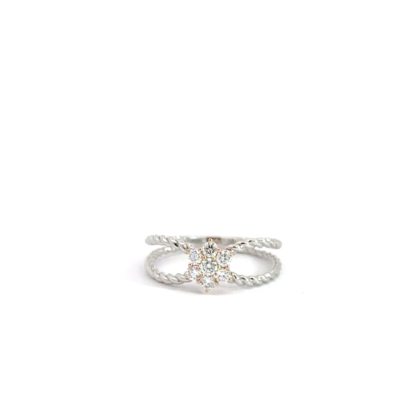 14k Two-Toned Diamond Cluster & Rope Design Diamond Fashion Ring