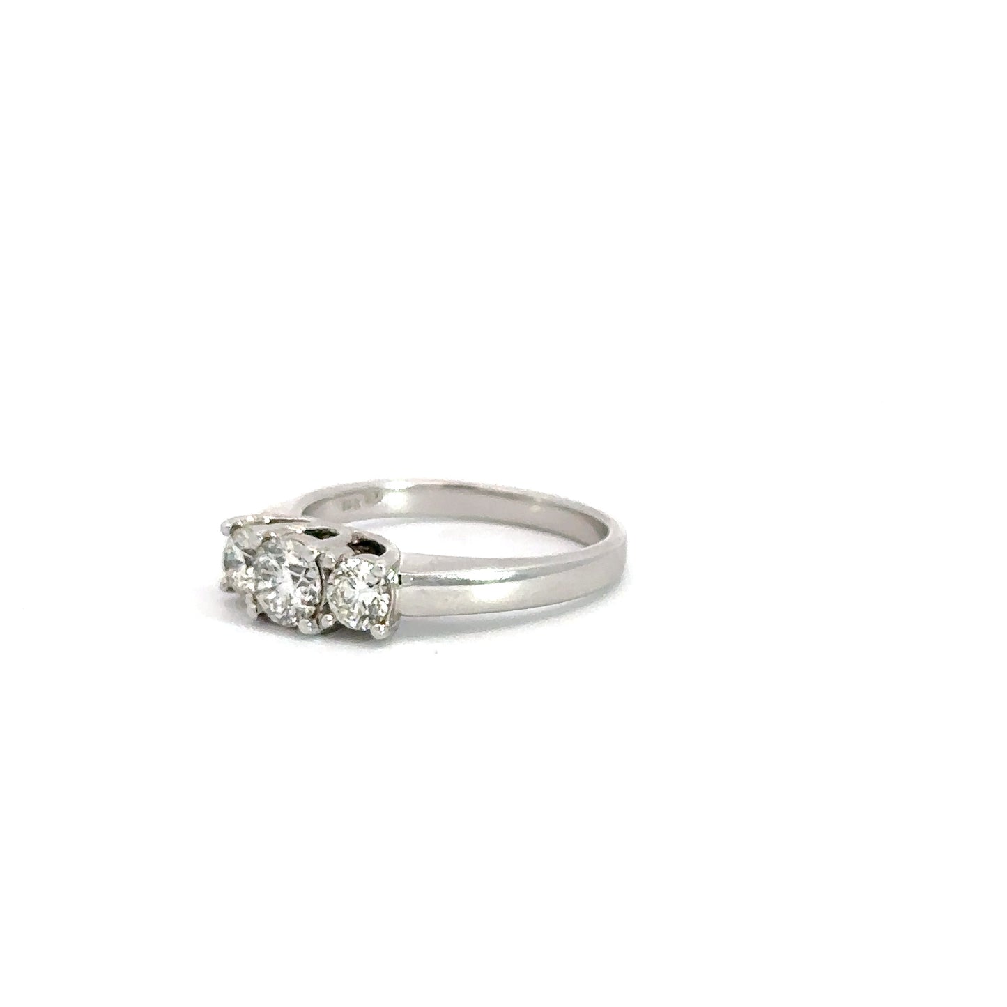 14k White Gold 3 Round Brilliant Diamond Engagement Ring