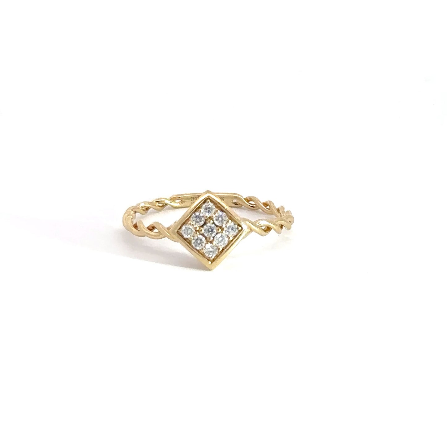 14k Yellow Gold Diamond Cluster With Rope Design Ring