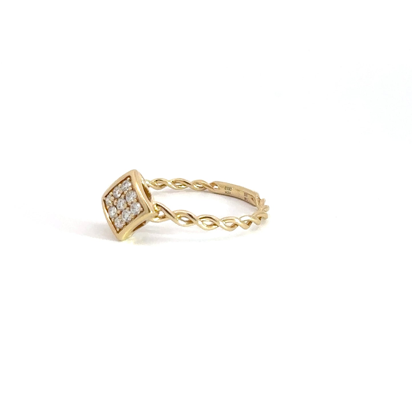 14k Yellow Gold Diamond Cluster With Rope Design Ring