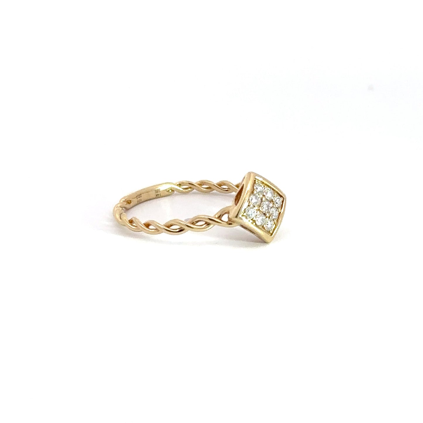 14k Yellow Gold Diamond Cluster With Rope Design Ring