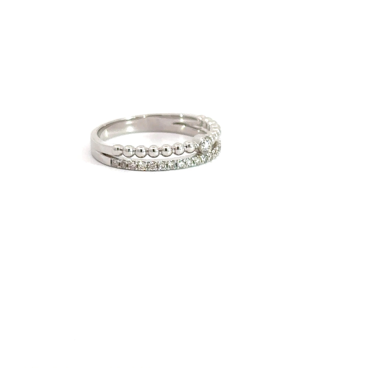 14k White Gold 2 Row Diamond & Beaded Band