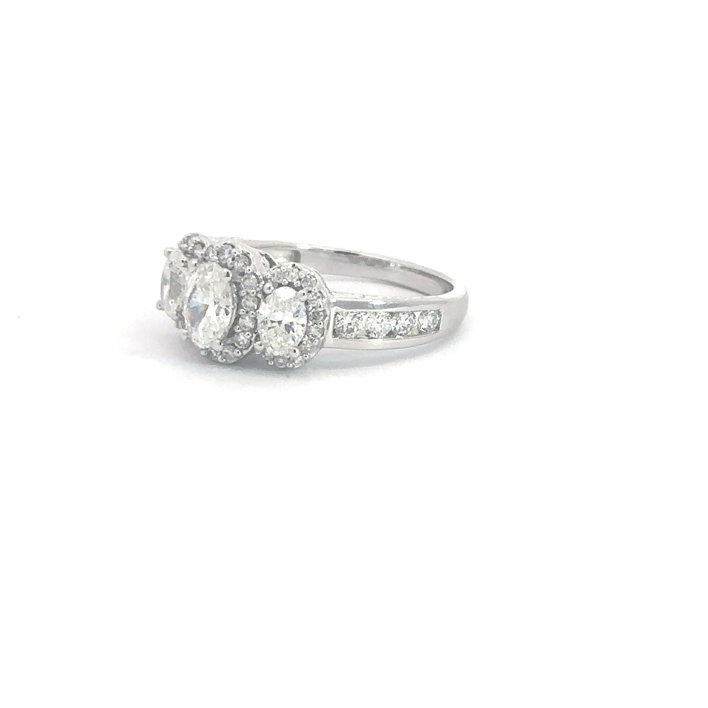 14k White Gold 3 Oval Diamond Ring 1.63cttw