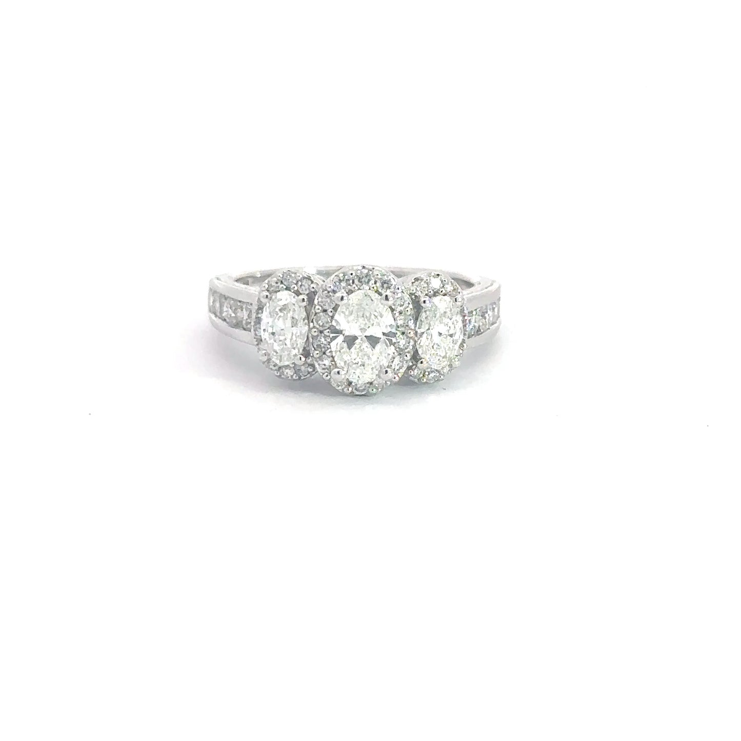 14k White Gold 3 Oval Diamond Ring 1.63cttw