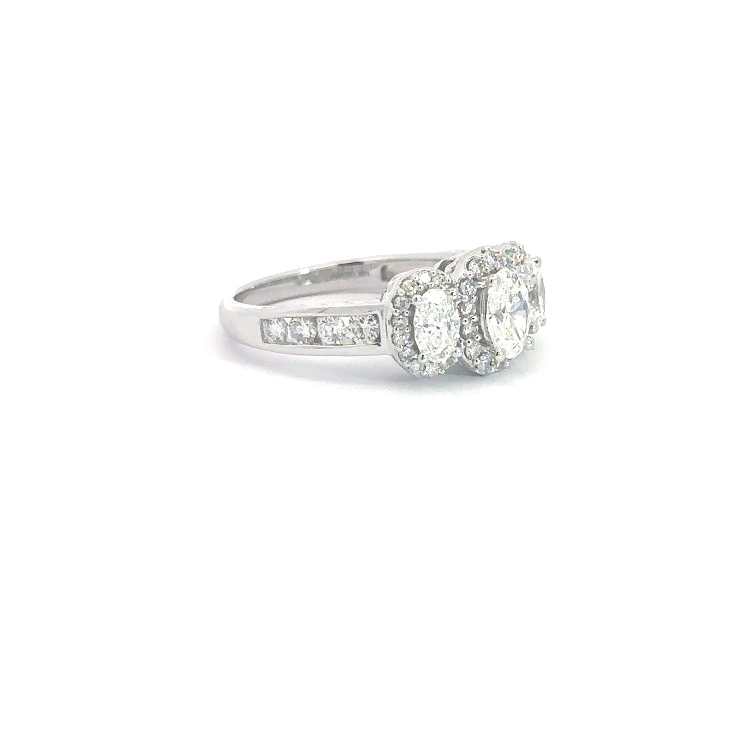 14k White Gold 3 Oval Diamond Ring 1.63cttw