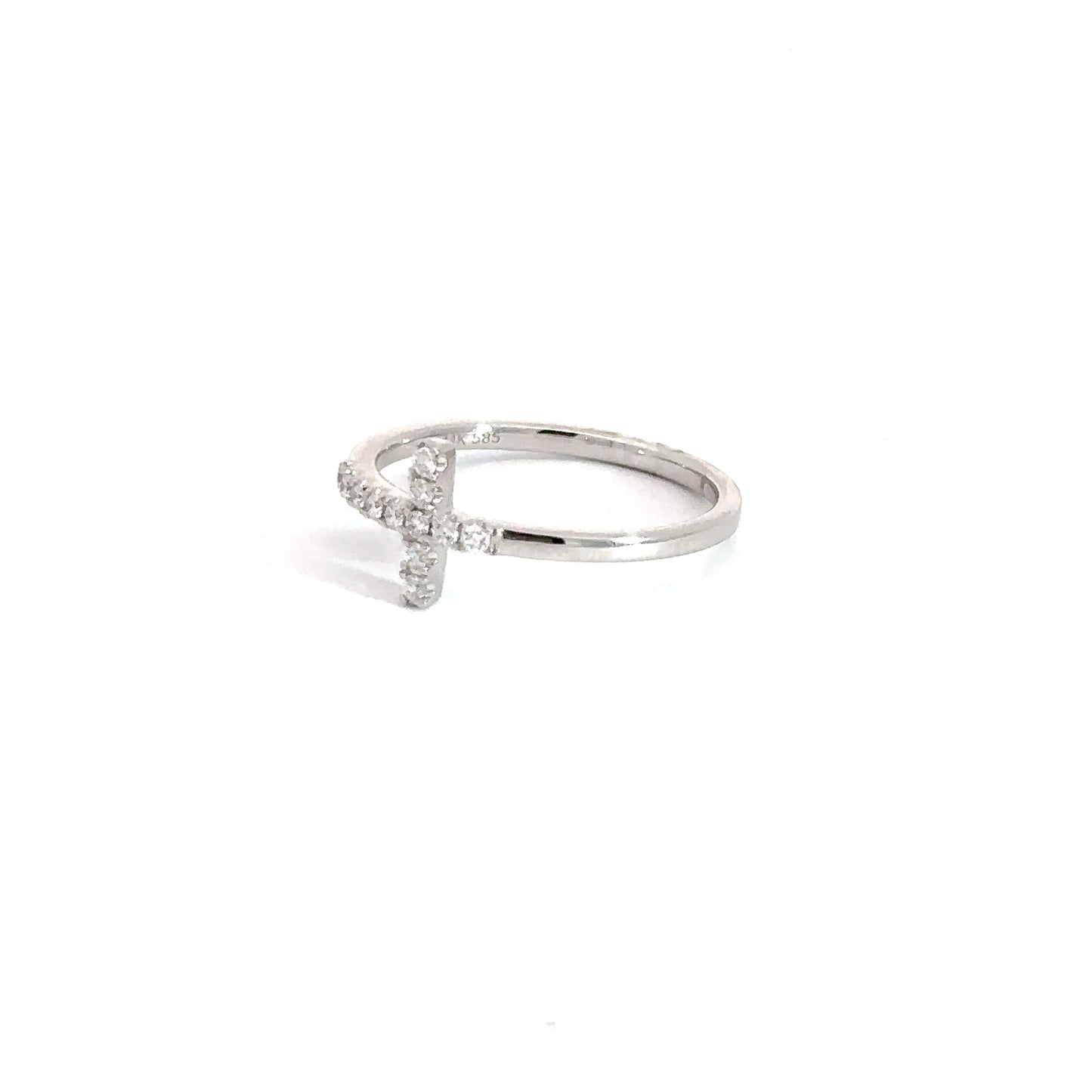 14k White Gold .13cttw Round Diamond Cross