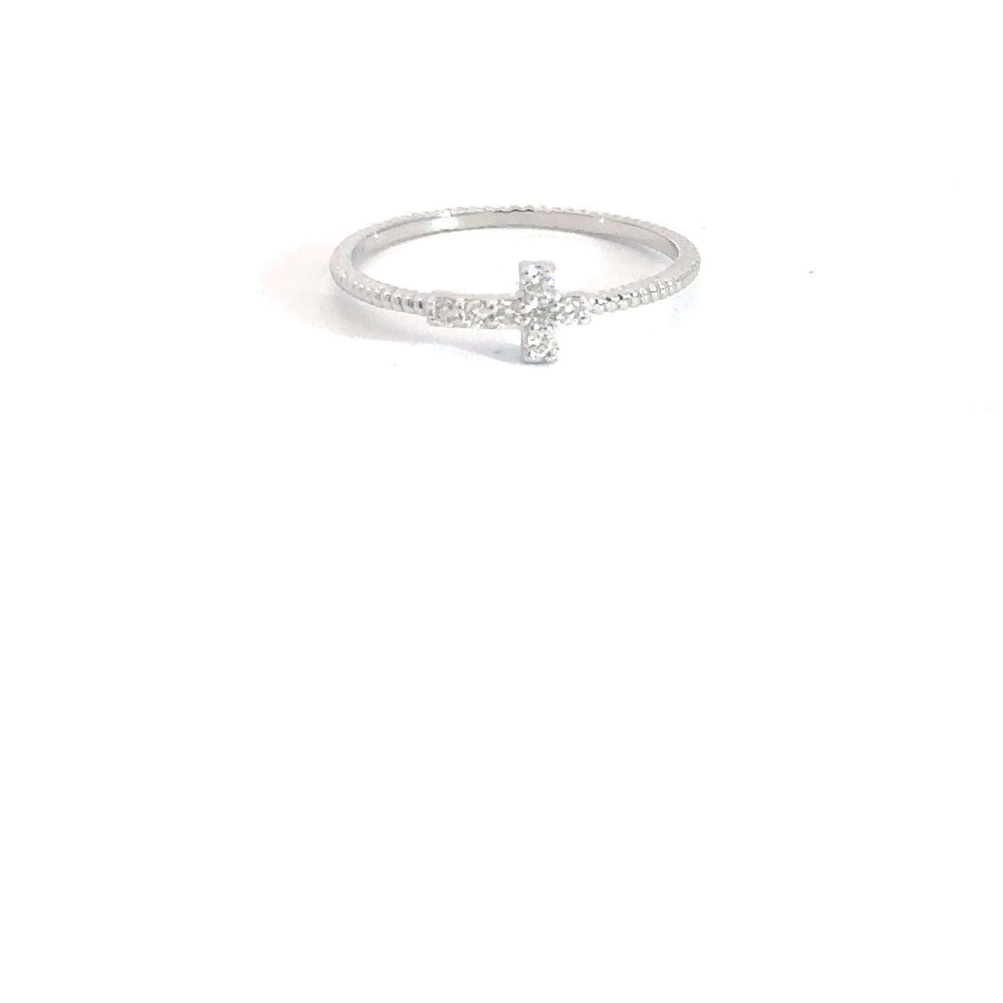 Lady's 14k White Gold Diamond Cross Ring .09cttw
