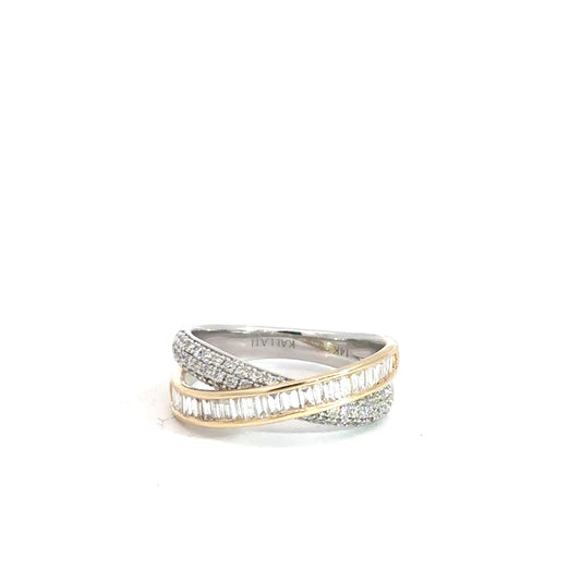 14k Yellow & White Diamond Criss Cross Band 1.13cttw
