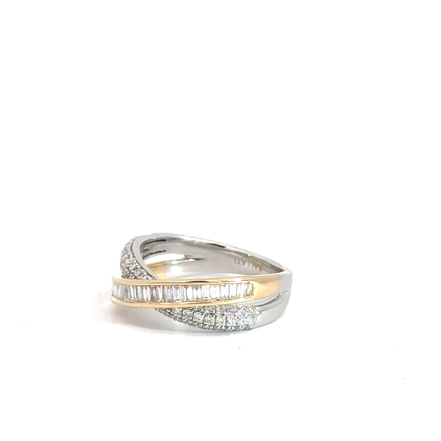 14k Yellow & White Diamond Criss Cross Band 1.13cttw