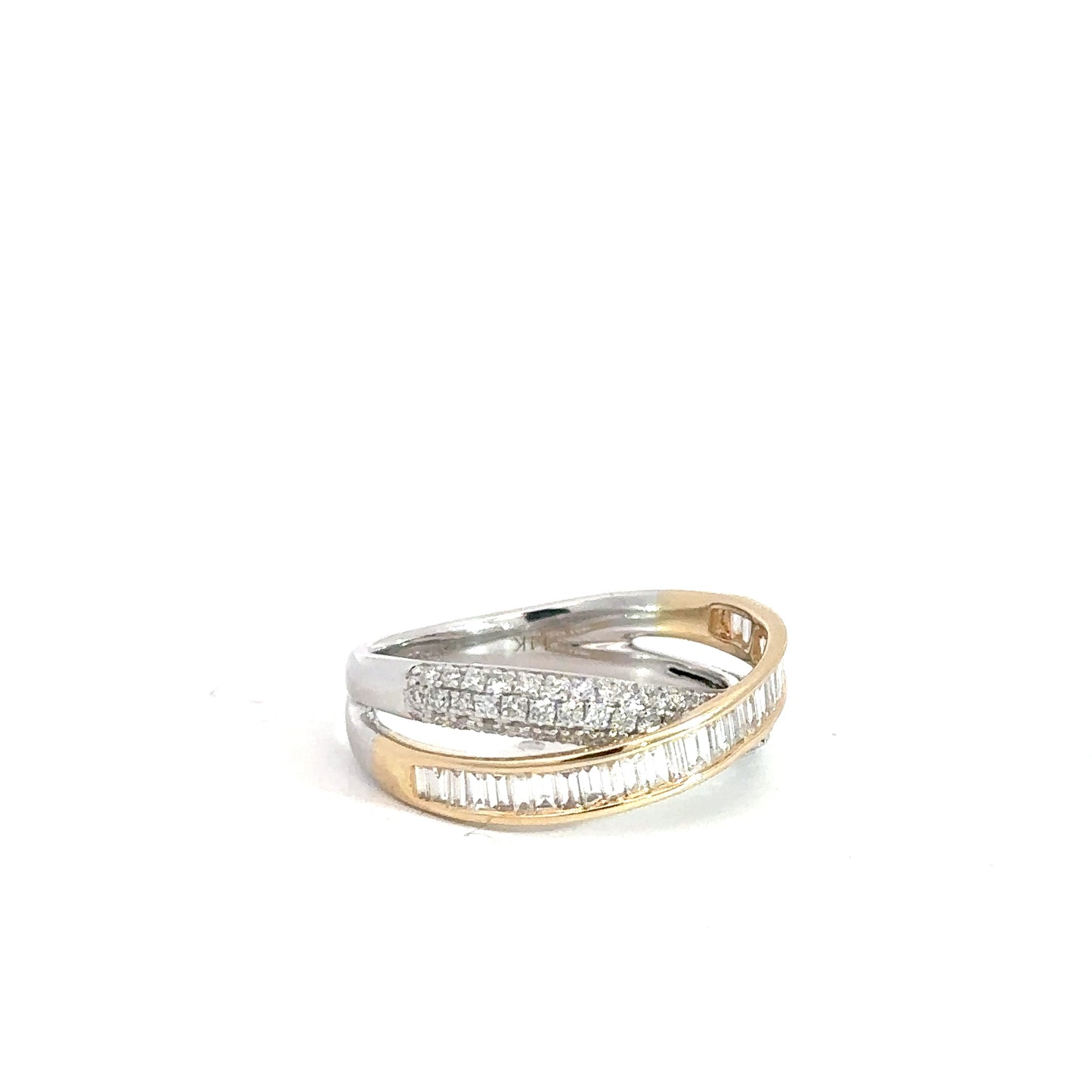 14k Yellow & White Diamond Criss Cross Band 1.13cttw