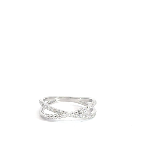 14k White Gold Diamond Beaded & Diamond Band .19cttw