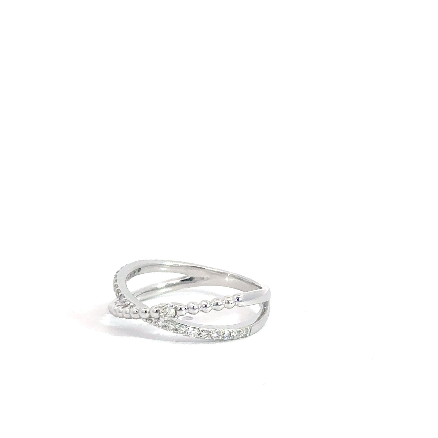 14k White Gold Diamond Beaded & Diamond Band .19cttw